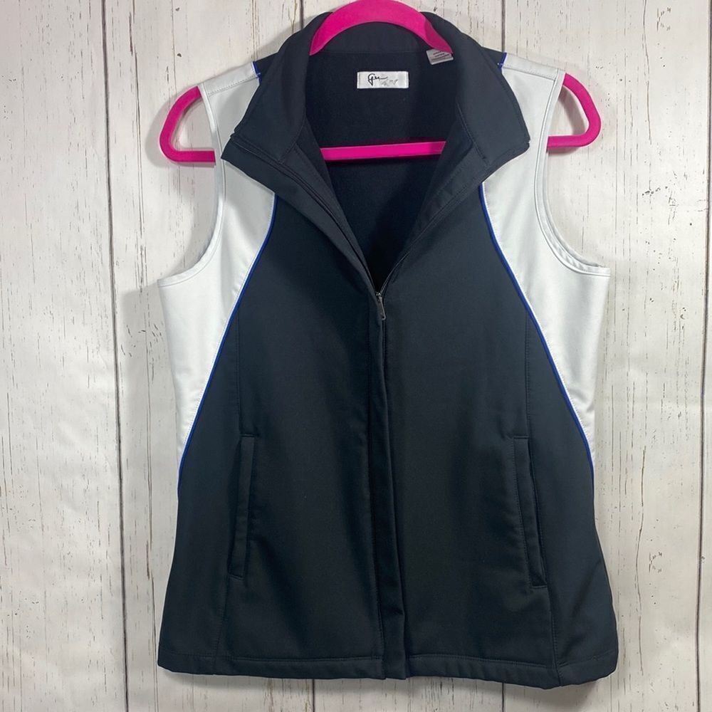 Greg Norman Womens Water Repellent Gold Vest Size M Black White Zipper Pockets